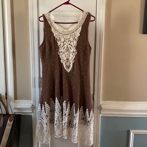 Rye Boho summer dress Brown with sparkles size L